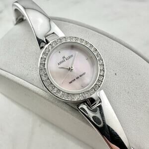 Anne Klein Swarovski Crystal Pink Mother of Pearl Dial Bangle Watch, Working